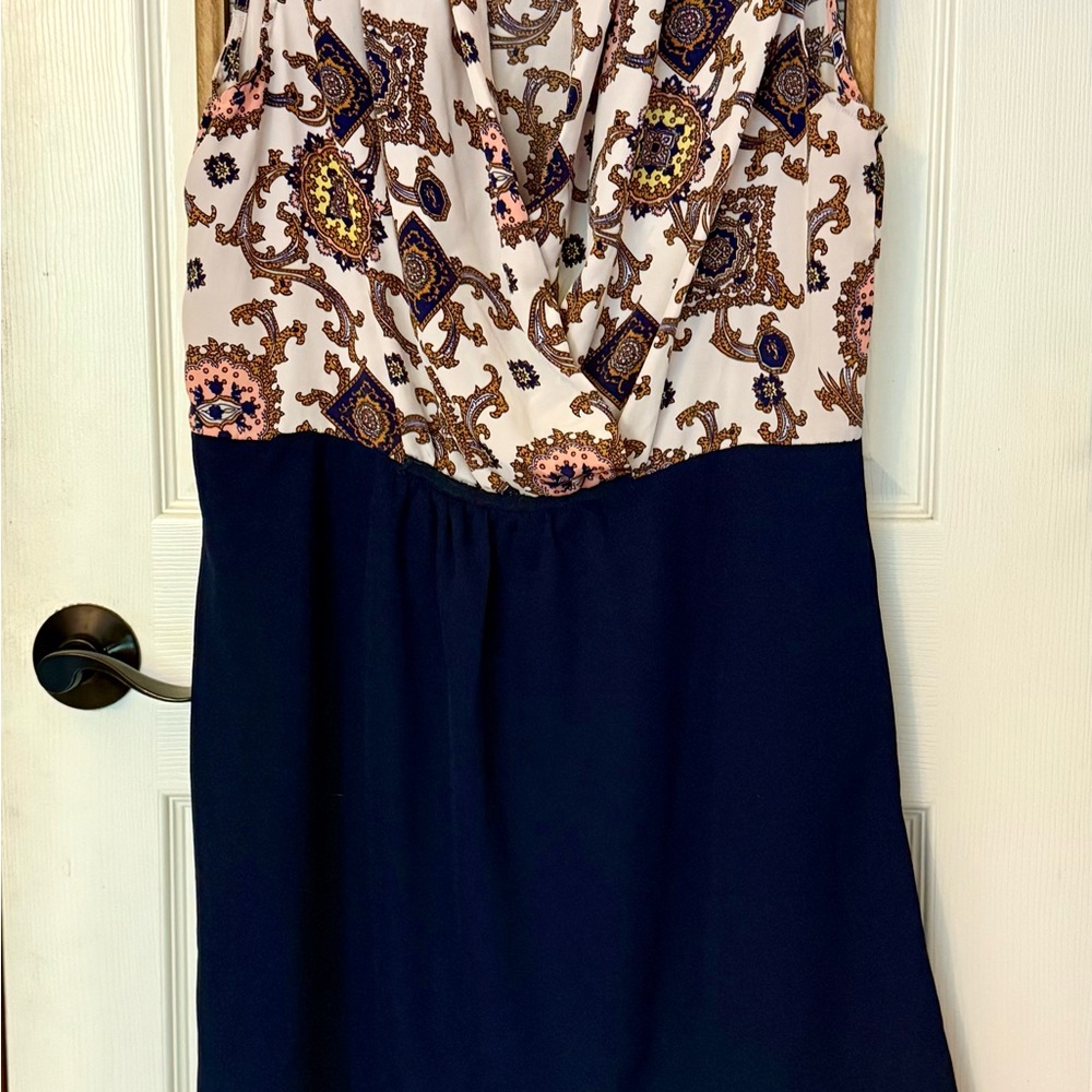 Elegant Navy and Patterned Midi Dress